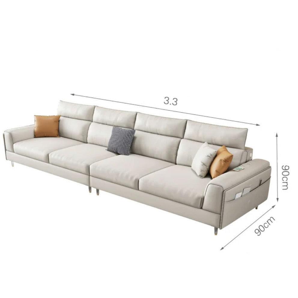 Home Atelier Water and Stain Repellent Leather-Aire / 7 seater/ Length 330cm / White Ashley Sectional Sofa with LED Base Lighting