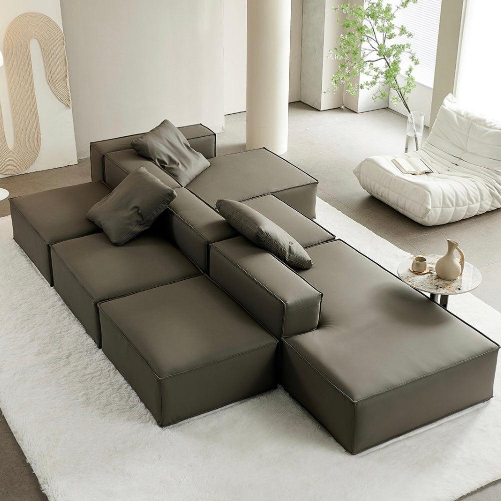 Home Atelier Water and Stain Repellent Leather-Aire / Group A/ L220 x W177cm / White Caprice Sectional Island L-Shape Sofa