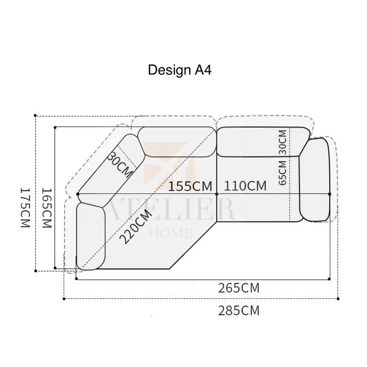Home Atelier Water/Stain Repellent and Scratch Resistant Suede Fabric / A4/ L285 x W175cm / Cream Floria Scratch Resistant Adjustable Backrest Sofa