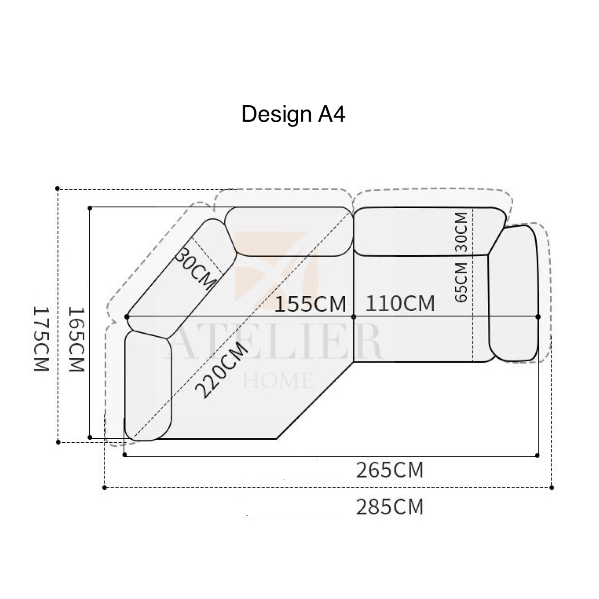 Home Atelier Water/Stain Repellent and Scratch Resistant Suede Fabric / A4/ L285 x W175cm / Cream Floria Scratch Resistant Adjustable Backrest Sofa