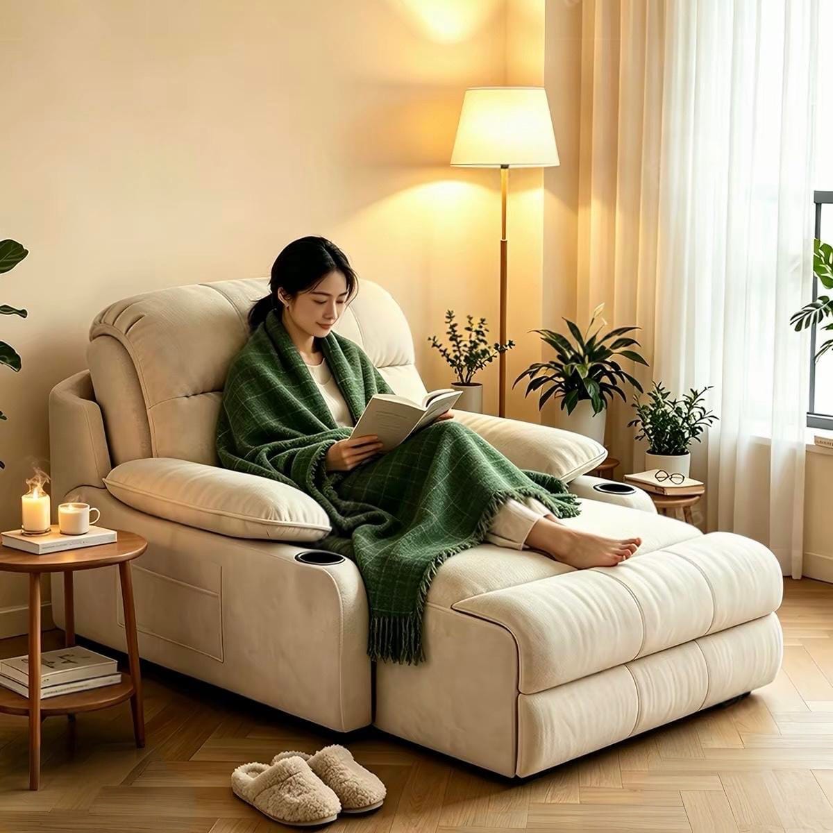 Home Atelier Water/Stain Repellent and Scratch Resistant Suede Fabric / L210 x W110 x H100 cm Isabella Scratch Resistant Electric Recliner Lounge Sofa (Copy)