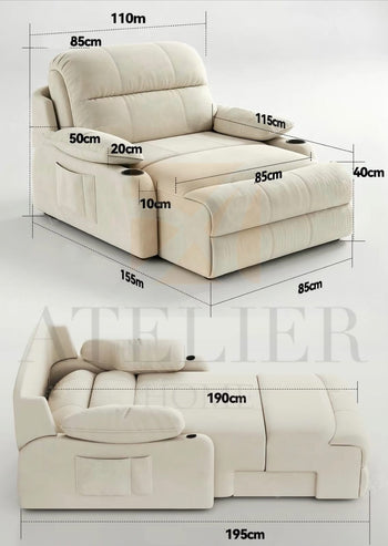 Home Atelier Water/Stain Repellent and Scratch Resistant Suede Fabric / L210 x W110 x H100 cm Isabella Scratch Resistant Electric Recliner Lounge Sofa (Copy)
