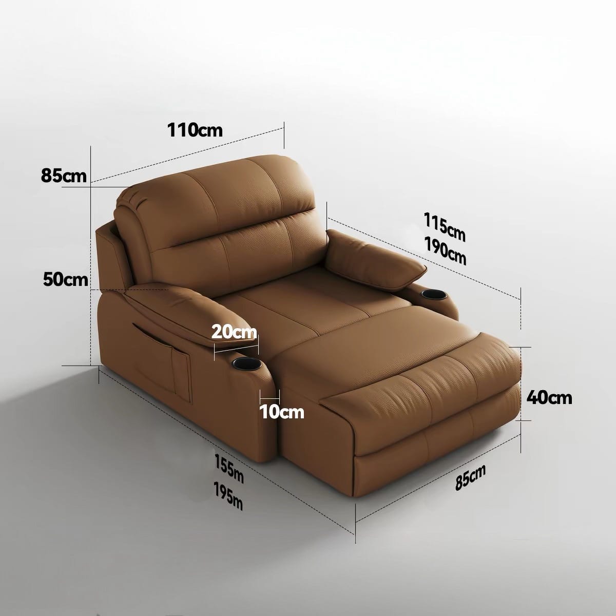 Home Atelier Water/Stain Repellent and Scratch Resistant Suede Fabric / L210 x W110 x H100 cm Isabella Scratch Resistant Electric Recliner Lounge Sofa (Copy)