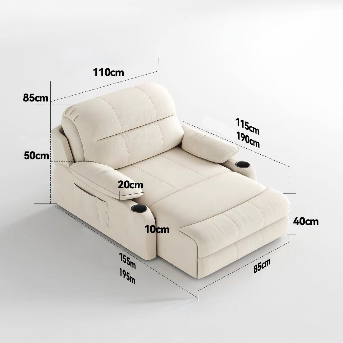 Home Atelier Water/Stain Repellent and Scratch Resistant Suede Fabric / L210 x W110 x H100 cm Isabella Scratch Resistant Electric Recliner Lounge Sofa (Copy)