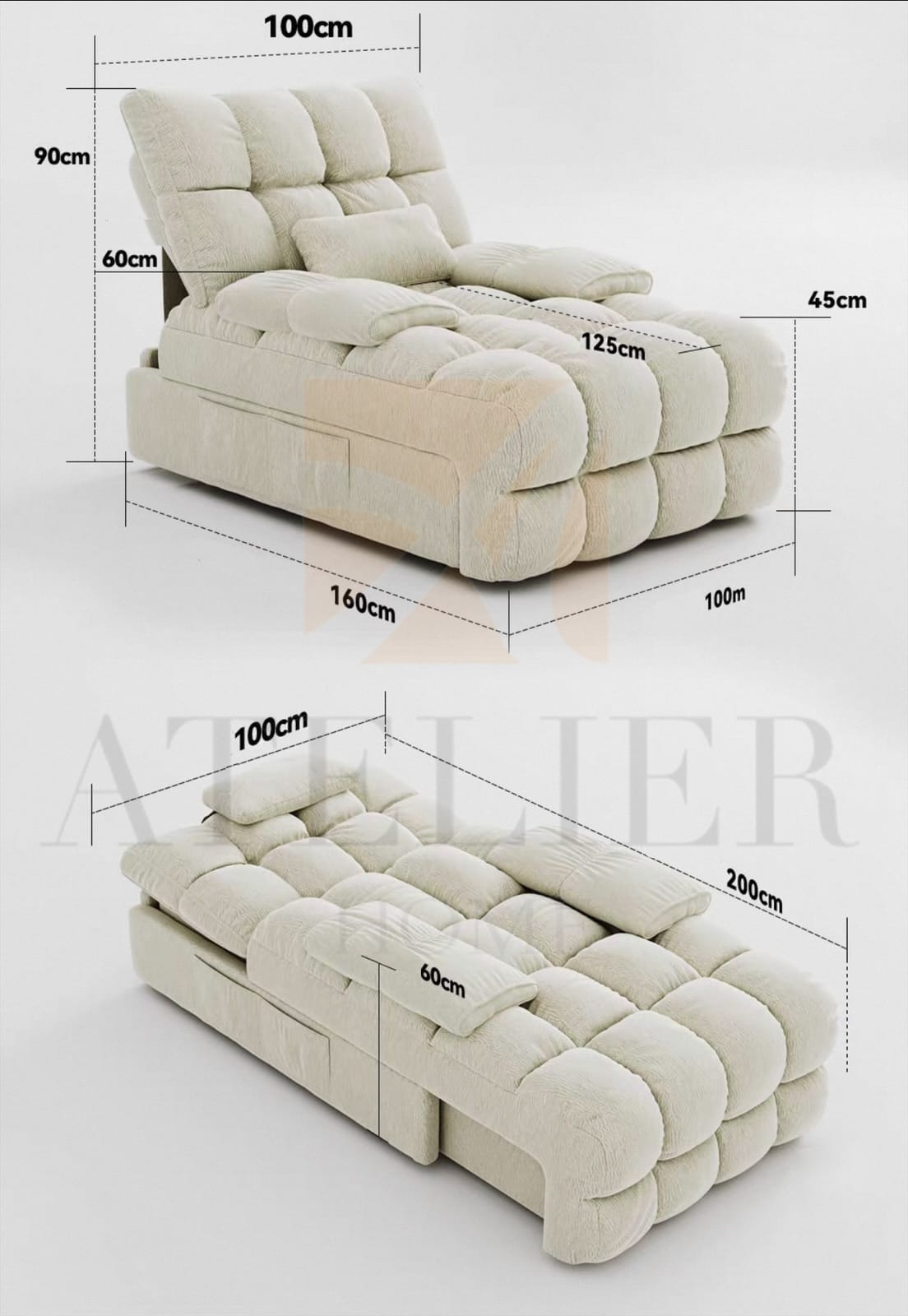 Home Atelier Water/Stain Repellent and Scratch Resistant Suede Fabric / L210 x W110 x H100 cm Tango Scratch Resistant Electric Recliner Lounge Sofa (Copy 2)