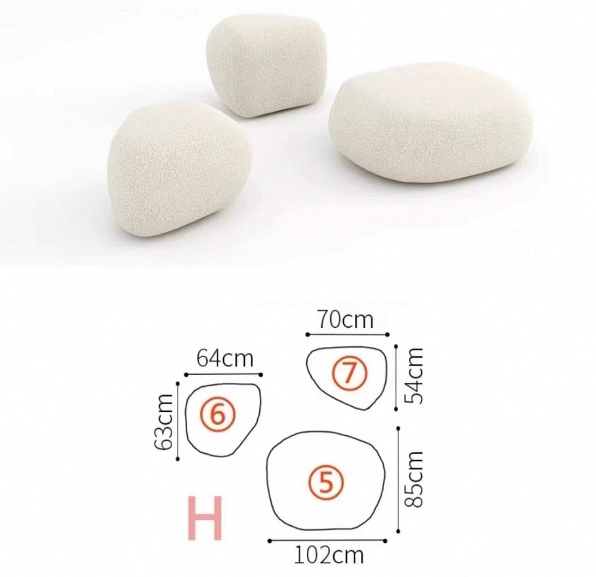 Home Atelier Water/Stain Repellent and Scratch Resistant Suede Fabric / Ottoman/ L64 x W63cm / Cream Pebble Curve Sofa