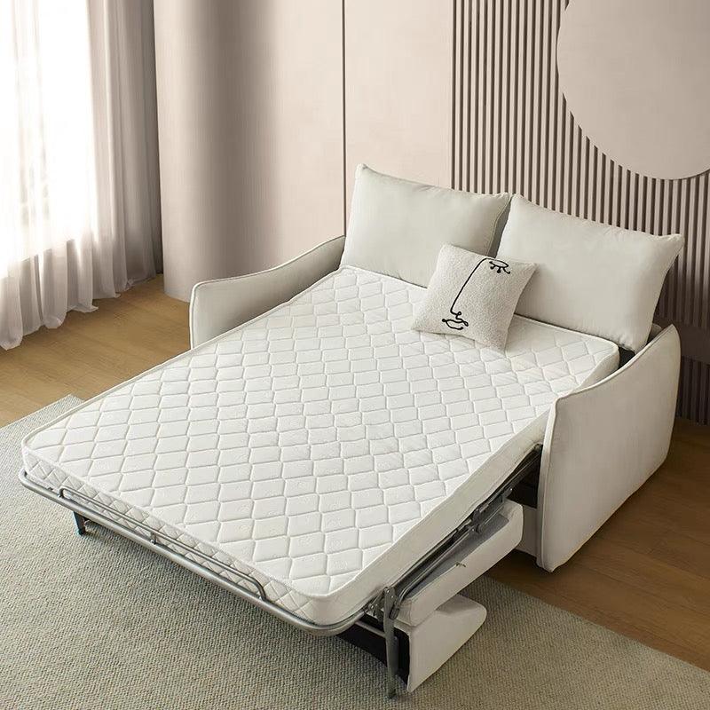 Home Atelier Water/Stain Repellent and Scratch Resistant Suede Fabric / Single Size/ Length 125cm / Cream Charles Foldable Sofa Bed with Mattress