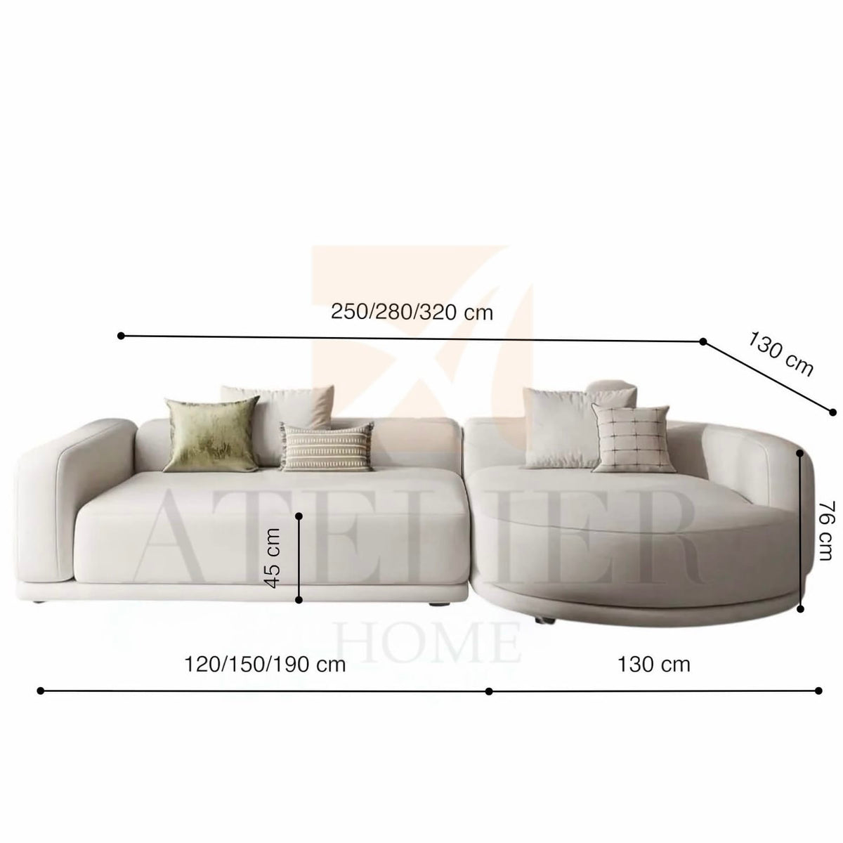 Home Atelier Wiston Designer Sectional Round Chaise Sofa