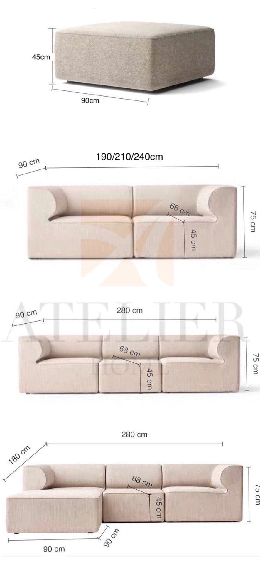Home Atelier Yuric Scratch Resistant Sectional Sofa