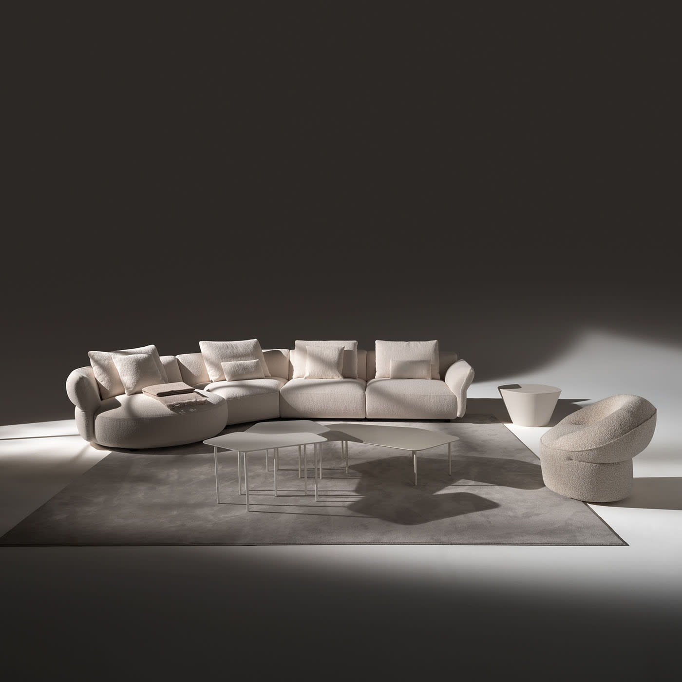 Madrid White Fabric Sofa With Chaise Longue