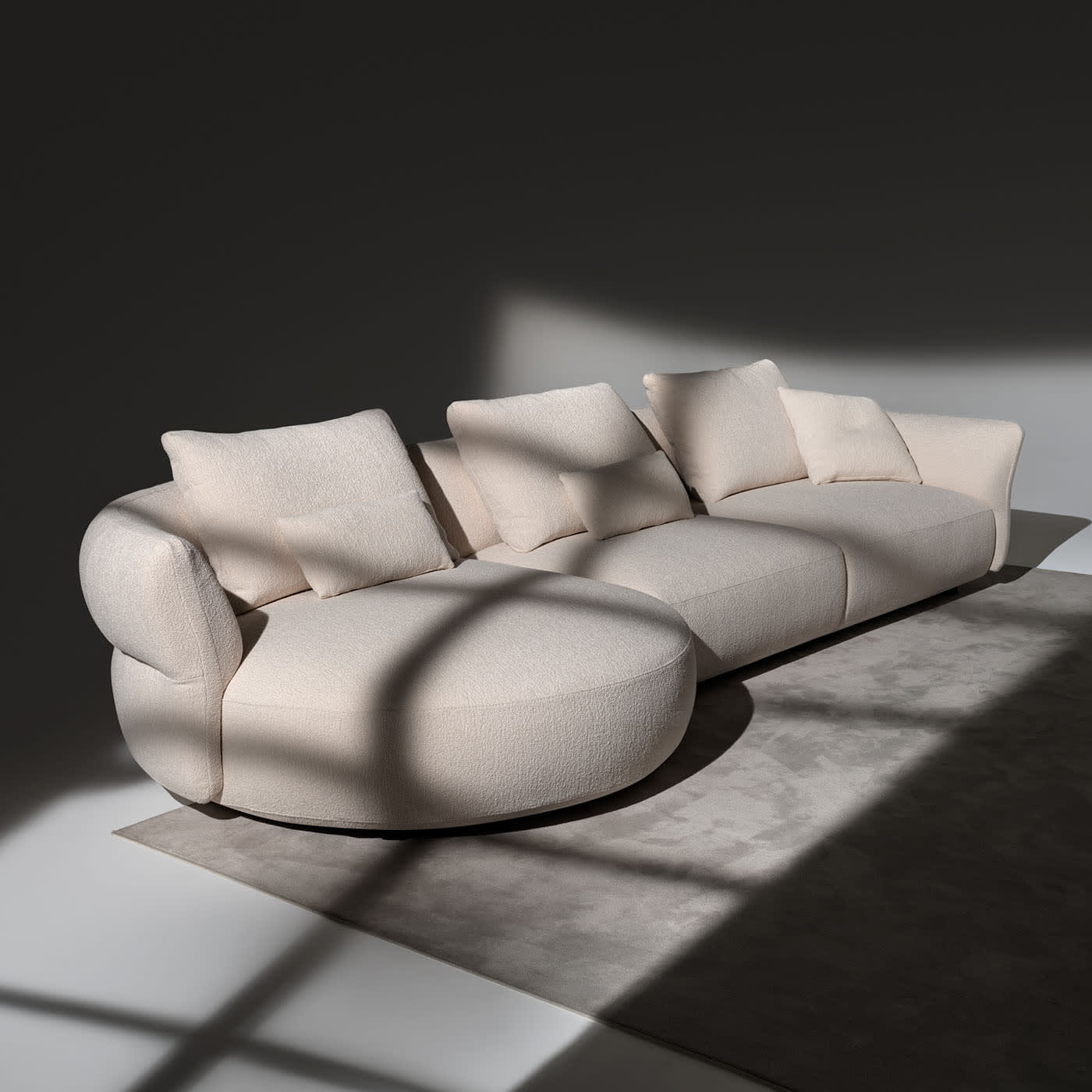 Madrid White Fabric Sofa With Chaise Longue